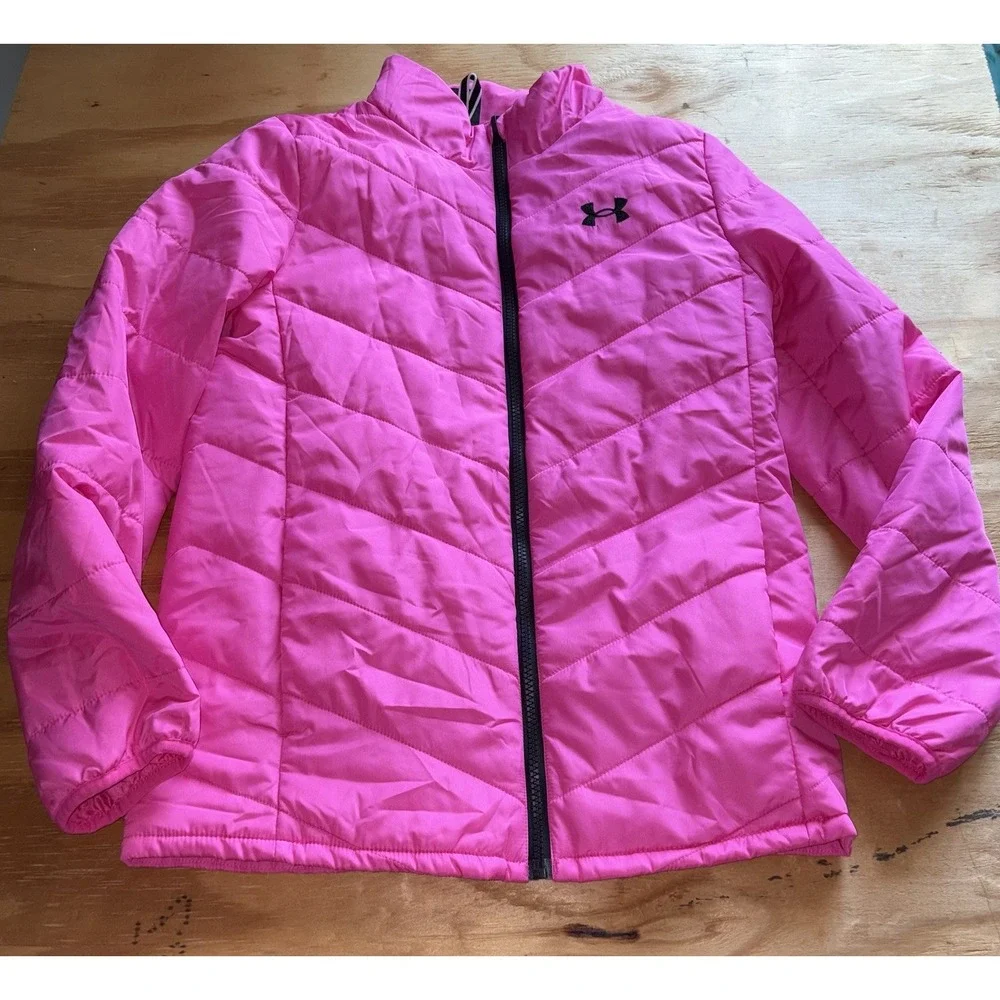 Under Armour Girls Large 14-16 Pink Puffer Jacket Full Zip Coat